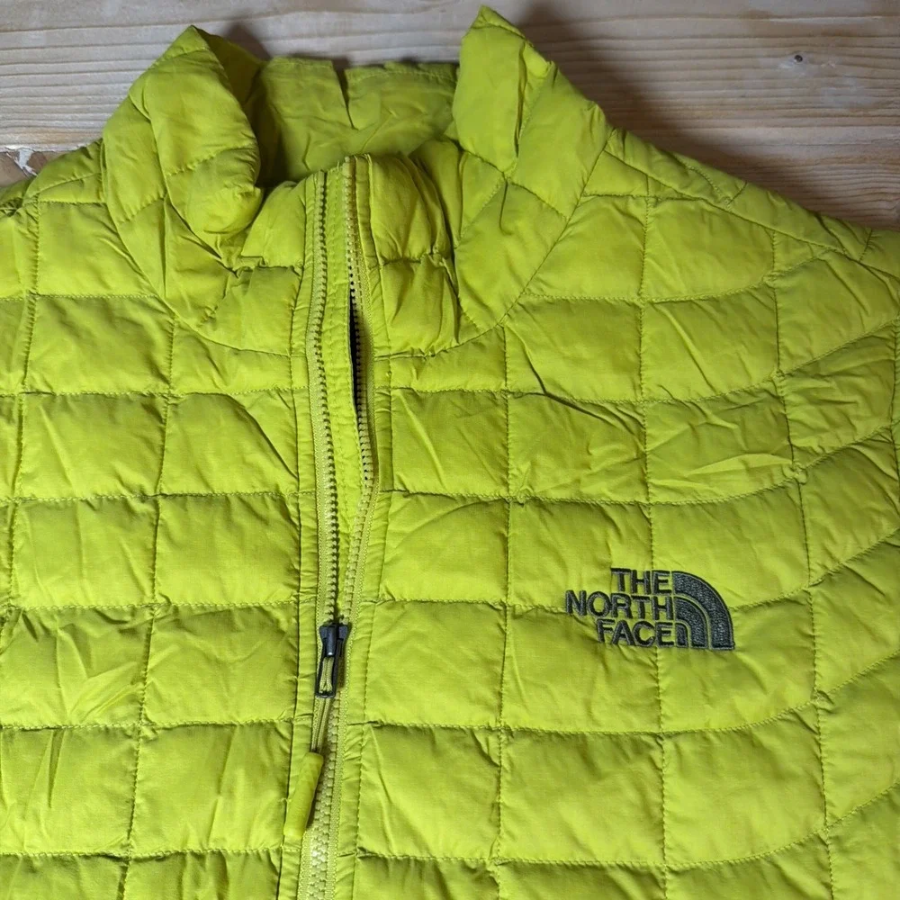 The North Face ThermoBall‎ Vest Mens Large Lime Green Quilted Full Zip Insulated